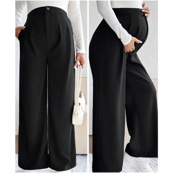 Maternity Black Tailored Pockets Wide Leg Pants - Picture 1 of 7